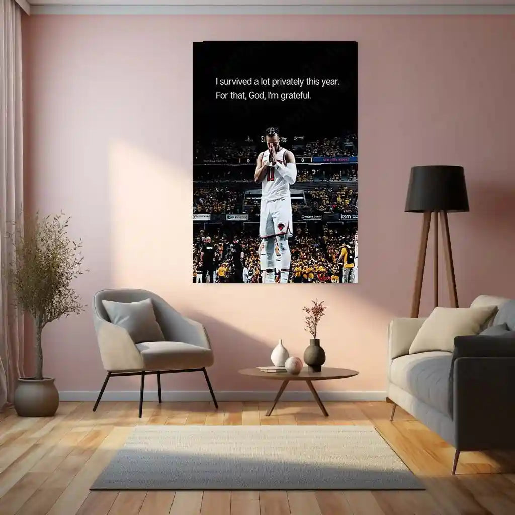 Quote Metal Poster | Jalen Brunson – “I Survived a Lot Privately This Year. For That, God, I’m Grateful.” | Resilience & Faith Metal Frame - TURTLEWINGS