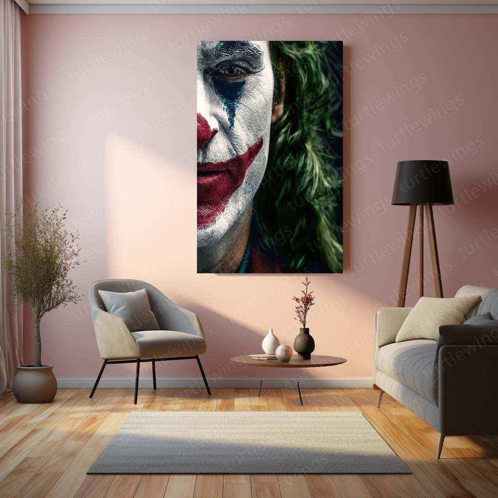 Joker Close-Up Metal Poster | Dark Aesthetic Villain Art | Cinematic Wall Decor - TURTLEWINGS