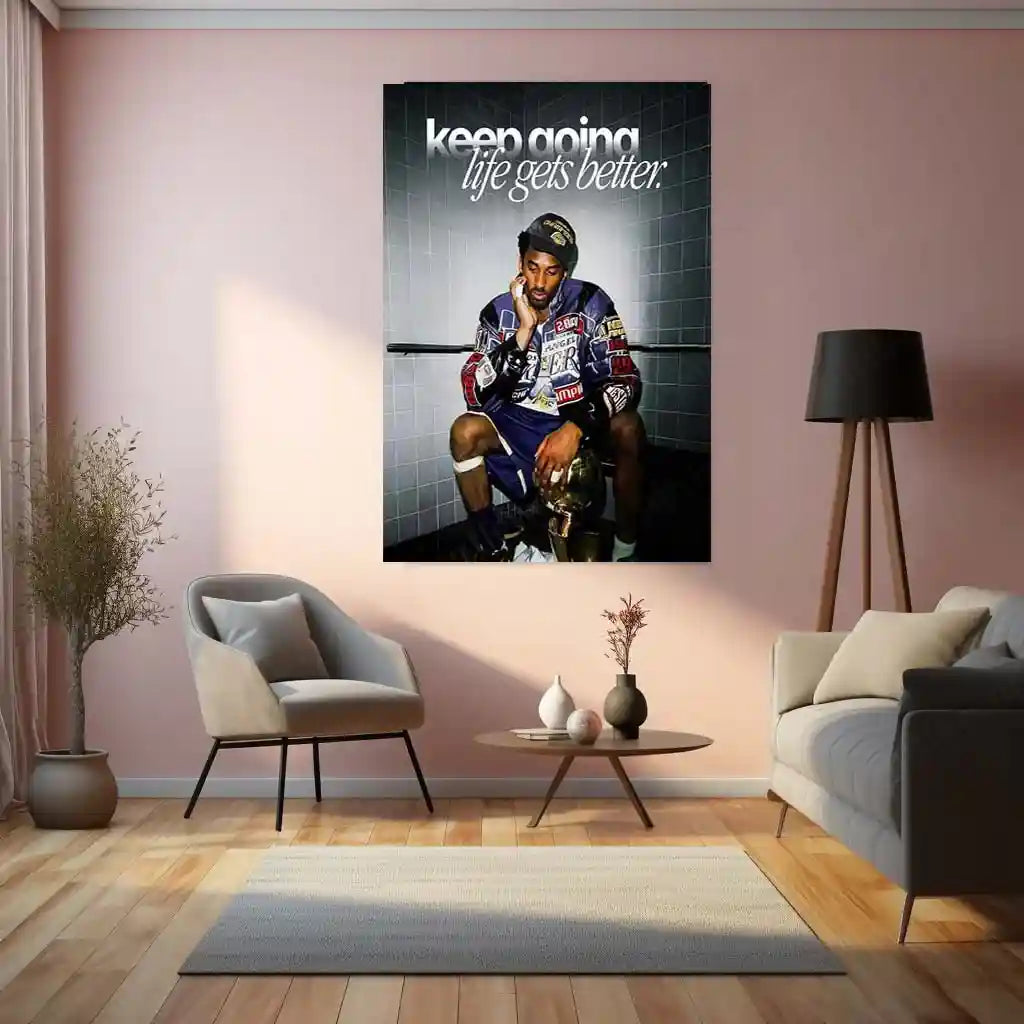 Quote Metal Poster | Kobe Bryant – “keep going, life gets better.” Quote | Basketball Motivation Metal Frame Wall Art - TURTLEWINGS