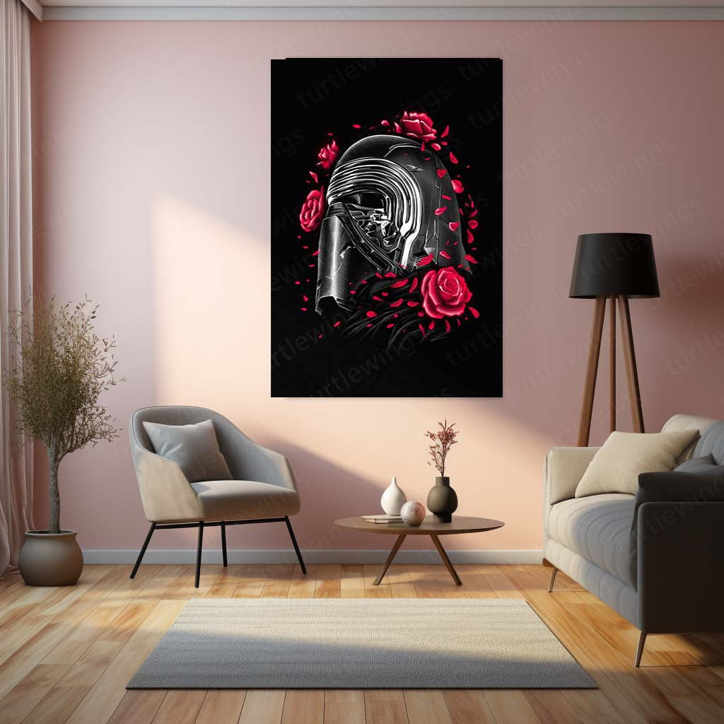 Kylo Ren Rose Metal Poster | Dark Sci-Fi Villain Wall Art Galactic Dark Side Metal Frame by TurtleWings