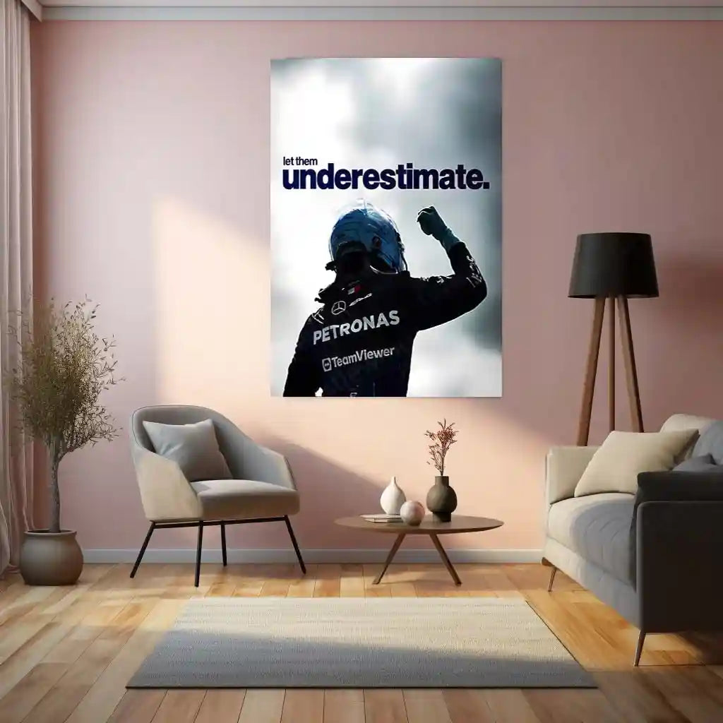 Quote Metal Poster | George Russell – Let Them Underestimate Metal Frame Quiet Confidence & Prove-It-Later Mindset Wall Art | Modern F1 Quote Metal Poster - TURTLEWINGS