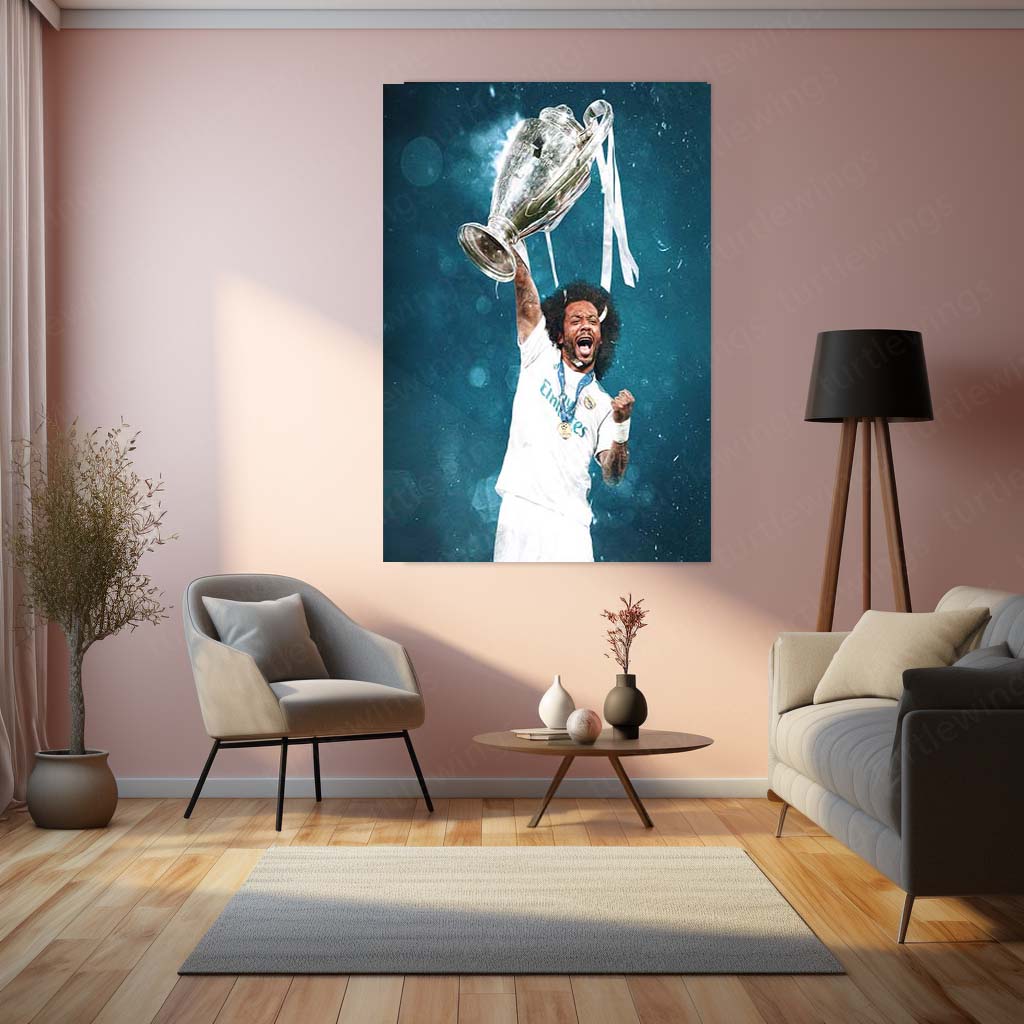 Marcelo Champions League Celebration – Real Madrid Metal Frame | Trophy Lift Wall Art - TURTLEWINGS