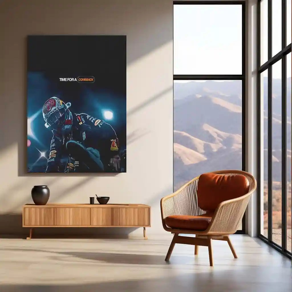 Quote Metal Poster | Max Verstappen – TIME FOR A COMEBACK | Resilience, Redemption & Champion Mindset Metal Frame - TURTLEWINGS