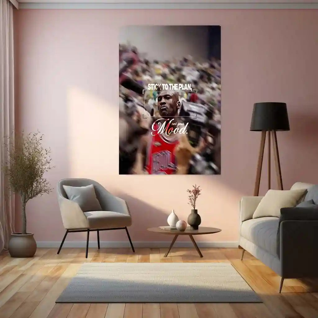 Quote Metal Poster | Michael Jordan – Stick to the Plan, Not Your Mood | Discipline, Consistency & Championship Mindset Metal Frame - TURTLEWINGS