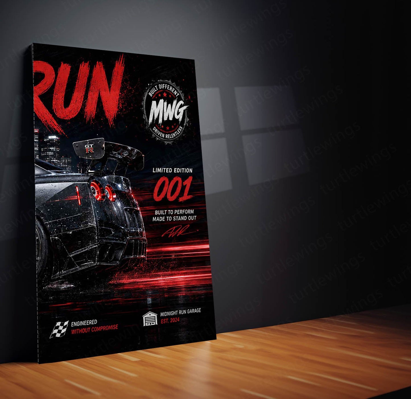 Car Metal Poster Set of 3 | Nissan GT-R Midnight Run Triptych Wall Art
