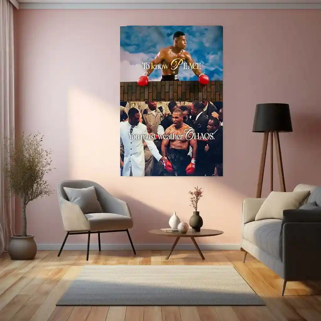 Quote Metal Poster | Mike Tyson – To Know PEACE, You Must Weather CHAOS | Controlled Fury & Inner Mastery Metal Frame - TURTLEWINGS