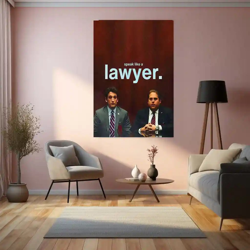 Quote Metal Poster | Miles Teller & Jonah Hill – “Speak Like a Lawyer.” | Courtroom Authority Metal Poster - TURTLEWINGS