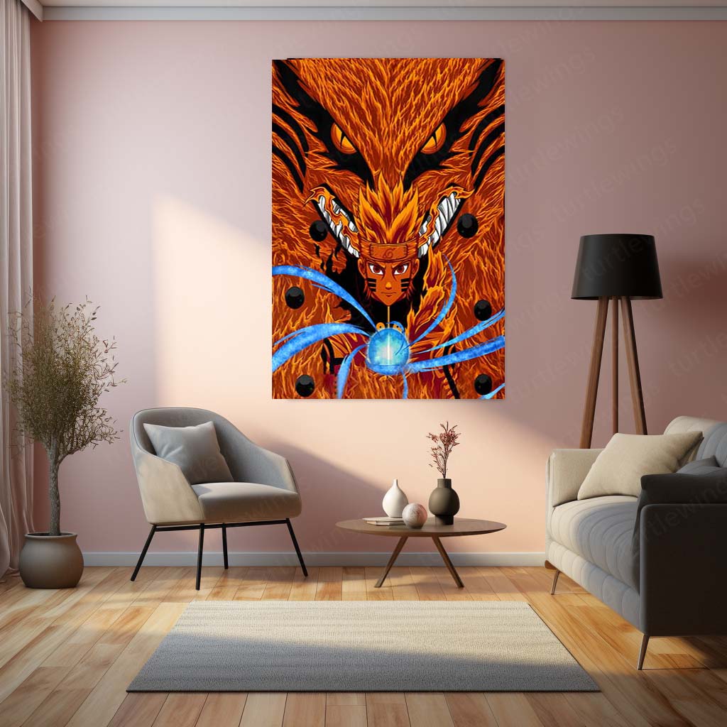 Anime Metal Poster | Naruto & Kurama – The Nine-Tails Bond | Chakra Mode Metal Frame Poster