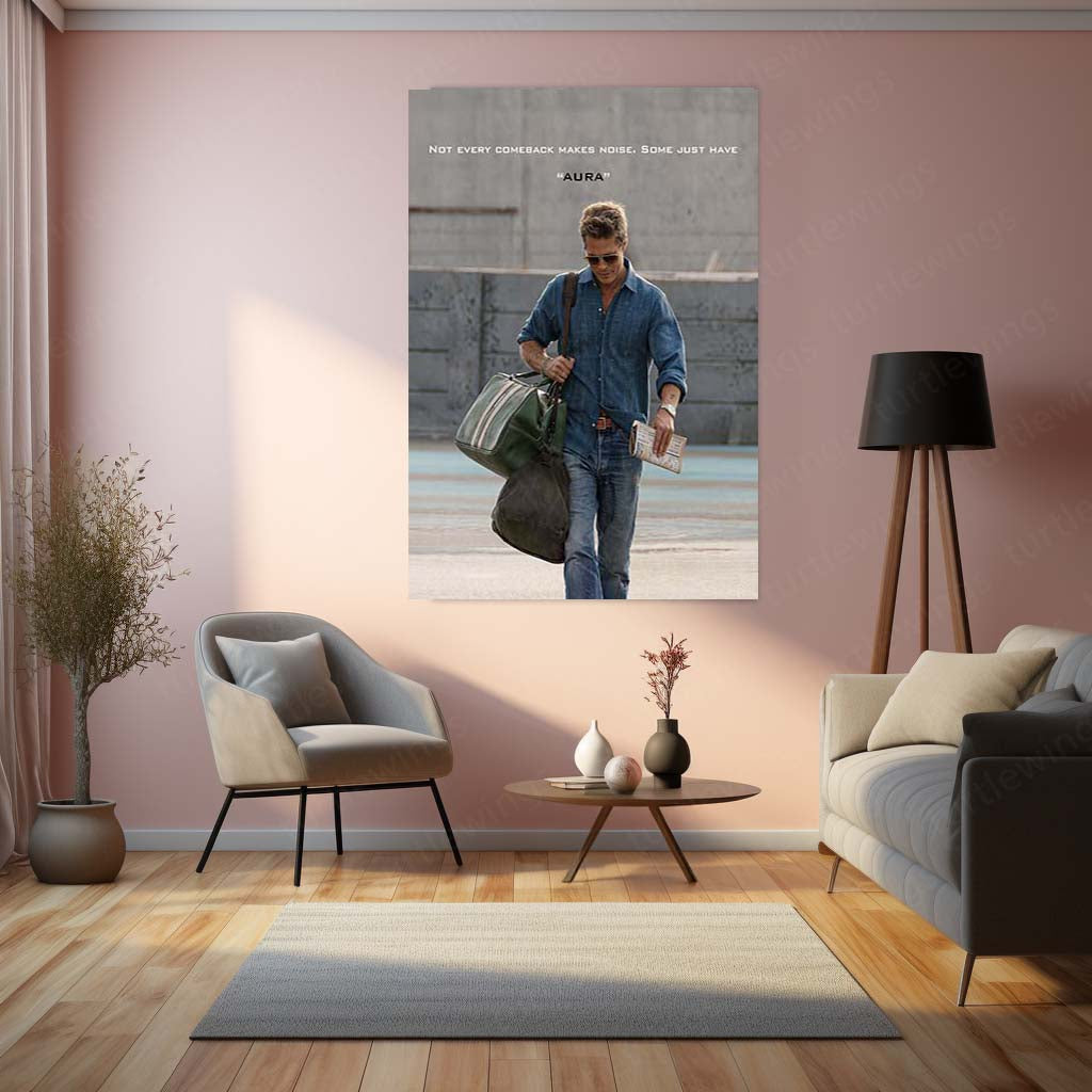 Quote Metal Poster | Brad Pitt – Not Every Comeback Makes Noise | Some Just Have Aura Motivational Metal Frame | Confidence Wall Art by TurtleWings