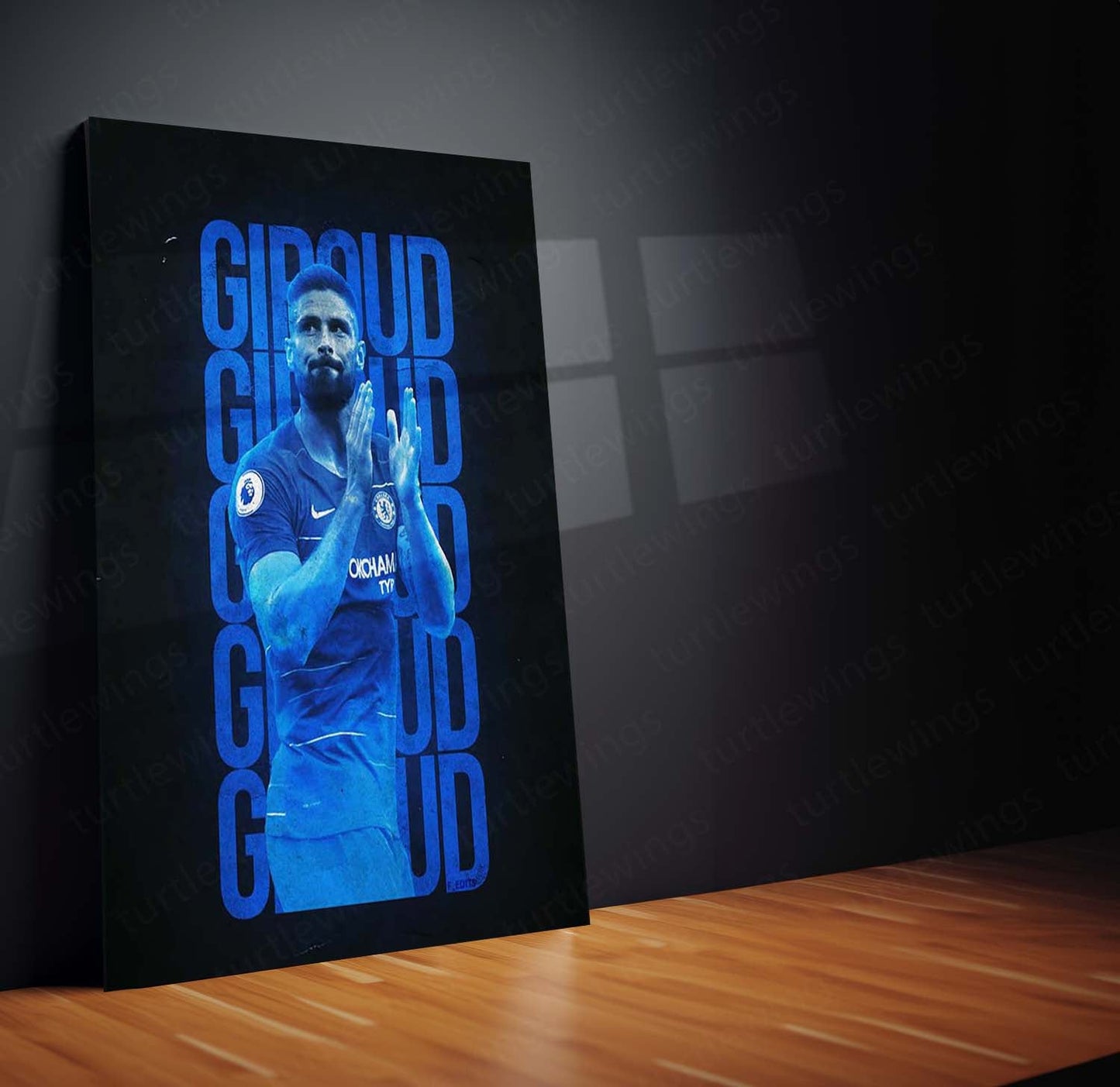 Olivier Giroud Chelsea Metal Frame – Applauding Pose in Blue | Premier League Wall Art - TURTLEWINGS