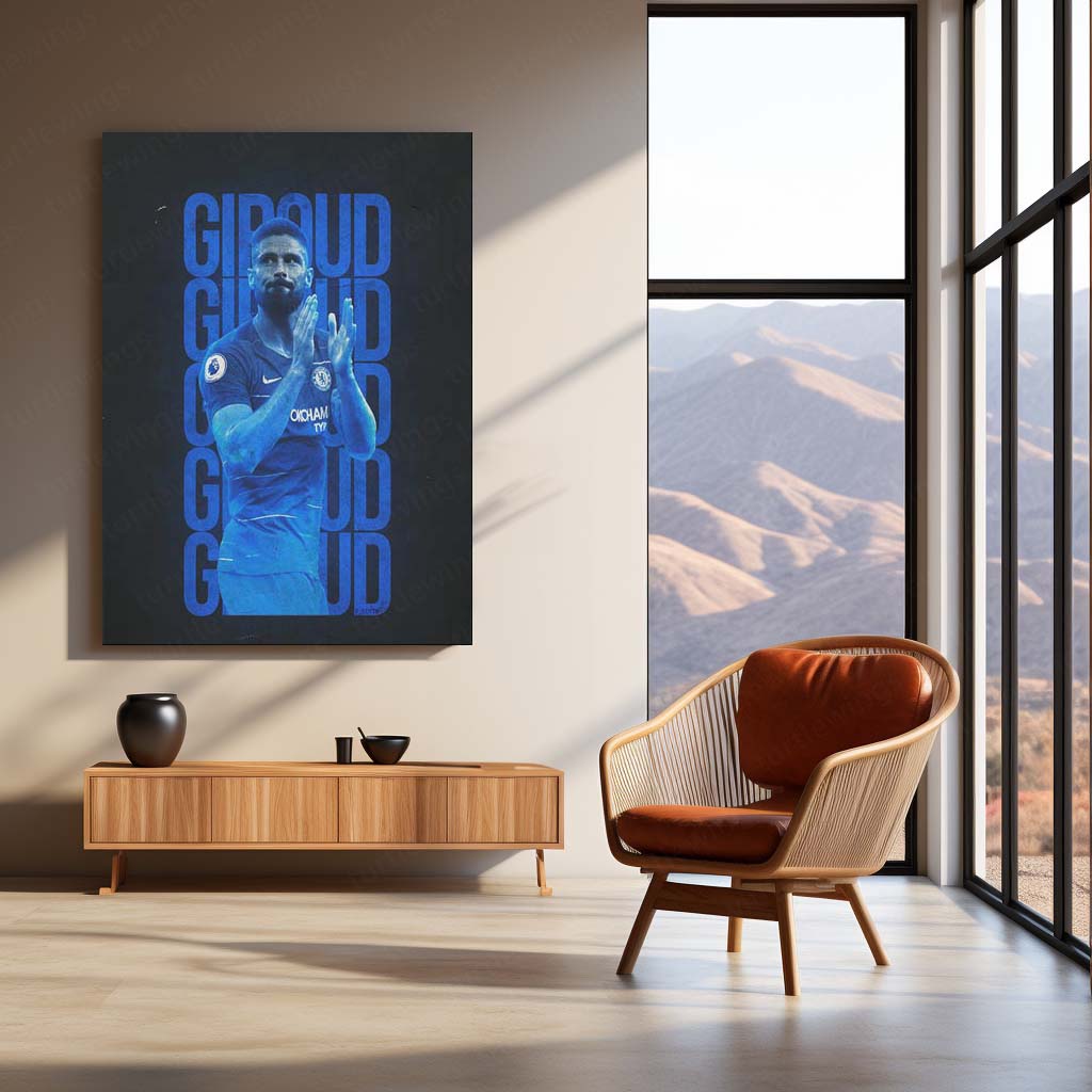 Olivier Giroud Chelsea Metal Frame – Applauding Pose in Blue | Premier League Wall Art - TURTLEWINGS
