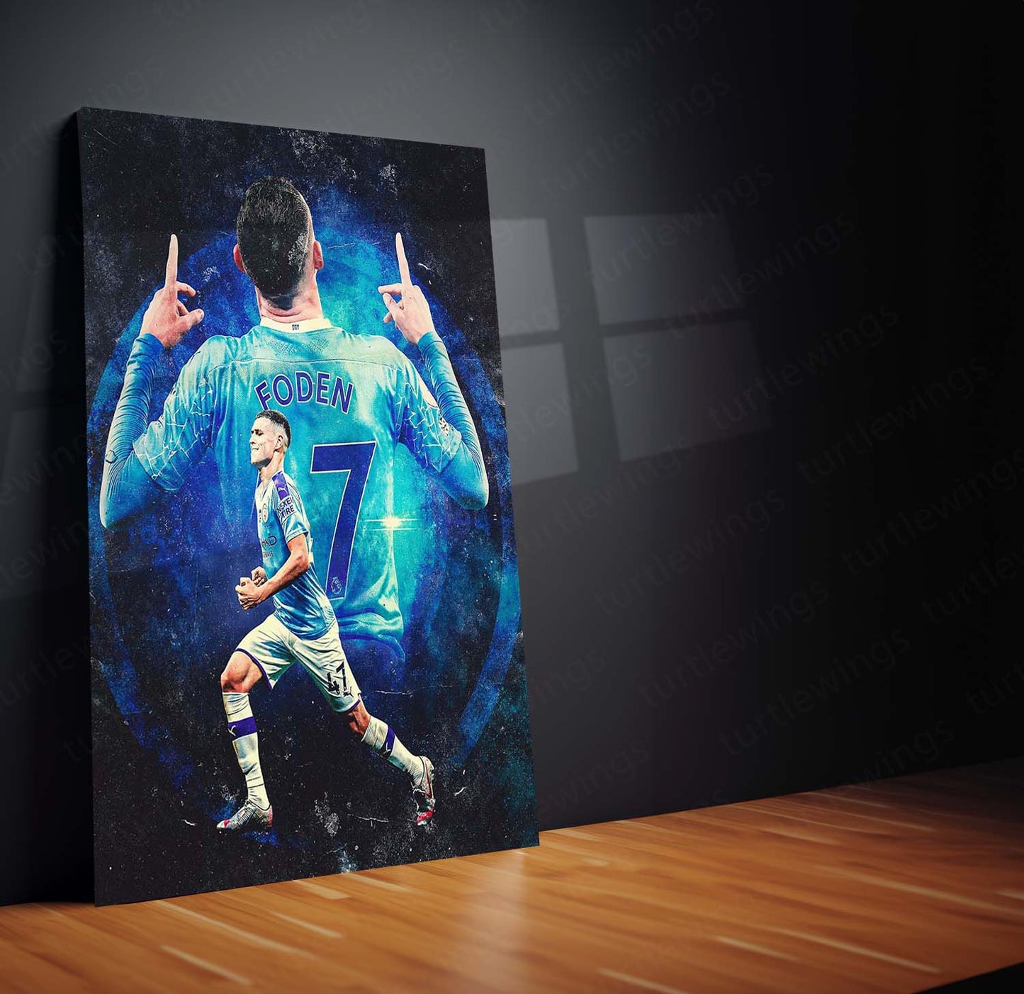 Phil Foden Manchester City Metal Frame – Double Exposure Poster | Futuristic Football Wall Art - TURTLEWINGS