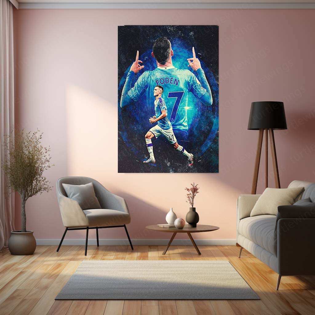 Phil Foden Manchester City Metal Frame – Double Exposure Poster | Futuristic Football Wall Art - TURTLEWINGS
