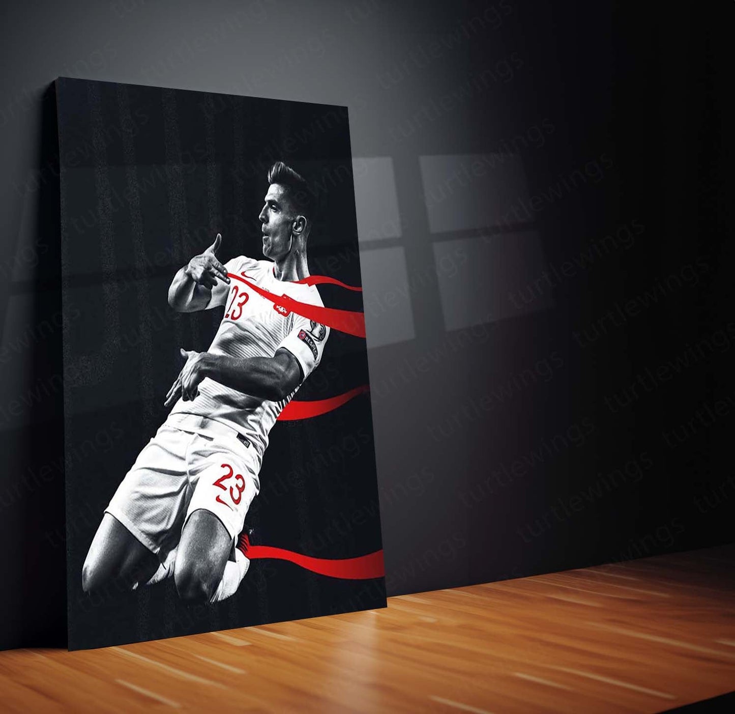 Piotr Zieliński Poland Metal Frame – No. 23 Monochrome Celebration Art | Polish Football Wall Poster - TURTLEWINGS