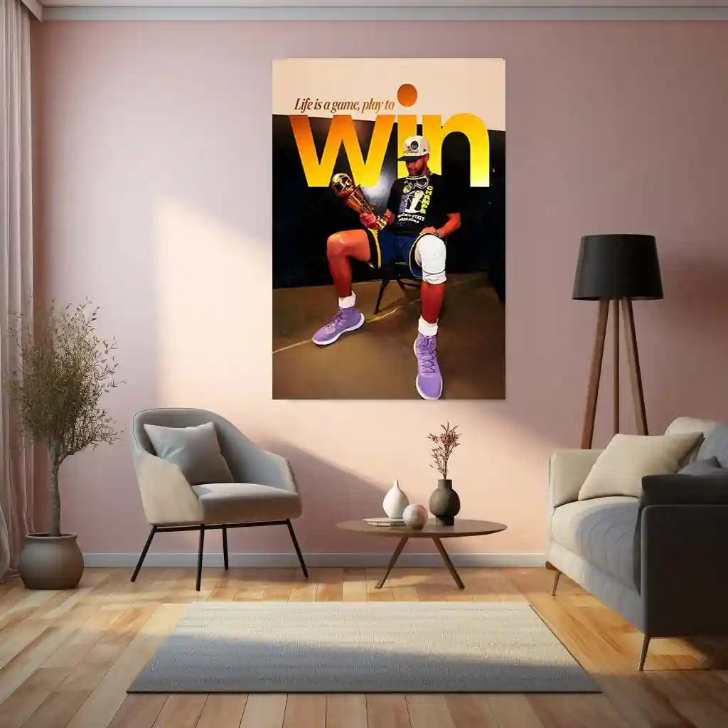 Quote Metal Poster | Stephen Curry – Play to Win Metal Frame Champion Mindset & Dynasty Mentality Quote Wall Art | Elite Basketball Motivation Metal Poster - TURTLEWINGS