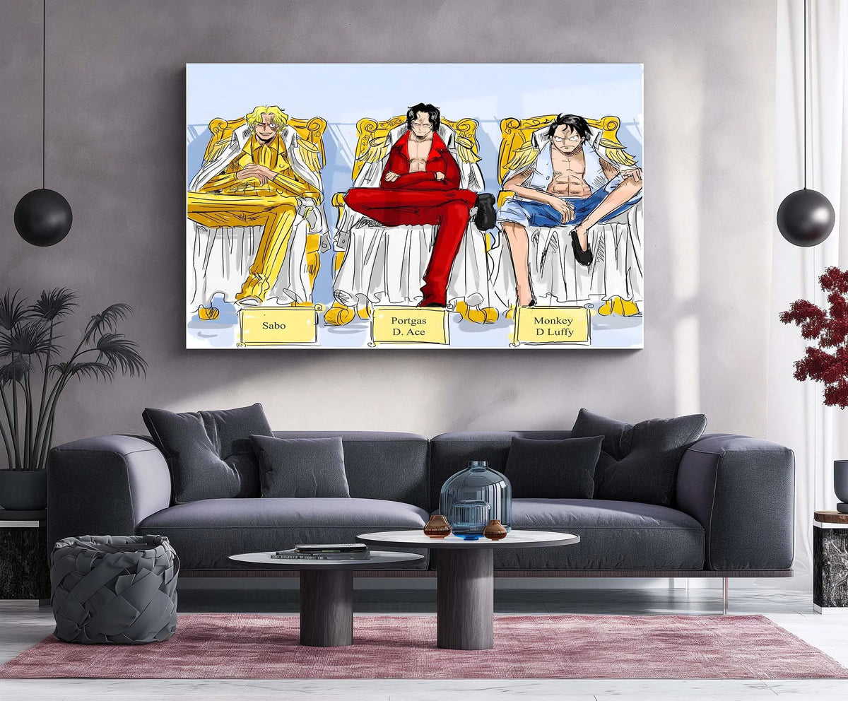 Anime Metal Poster | Portgas D. Ace, Sabo & Monkey D. Luffy – One Piece Metal Poster | Brotherhood Wall Frame - TURTLEWINGS