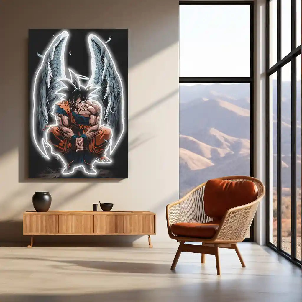 Angel Goku Neon LED Frame | Dragon Ball Anime Wall Art | White Aura Divine Warrior Design - TURTLEWINGS