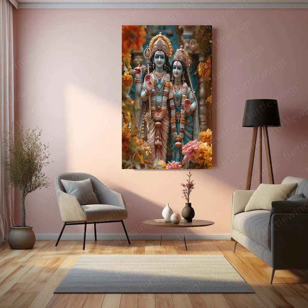 Ram Sita Metal Poster – Divine Couple Wall Art | Spiritual Hindu Home Decor - TURTLEWINGS