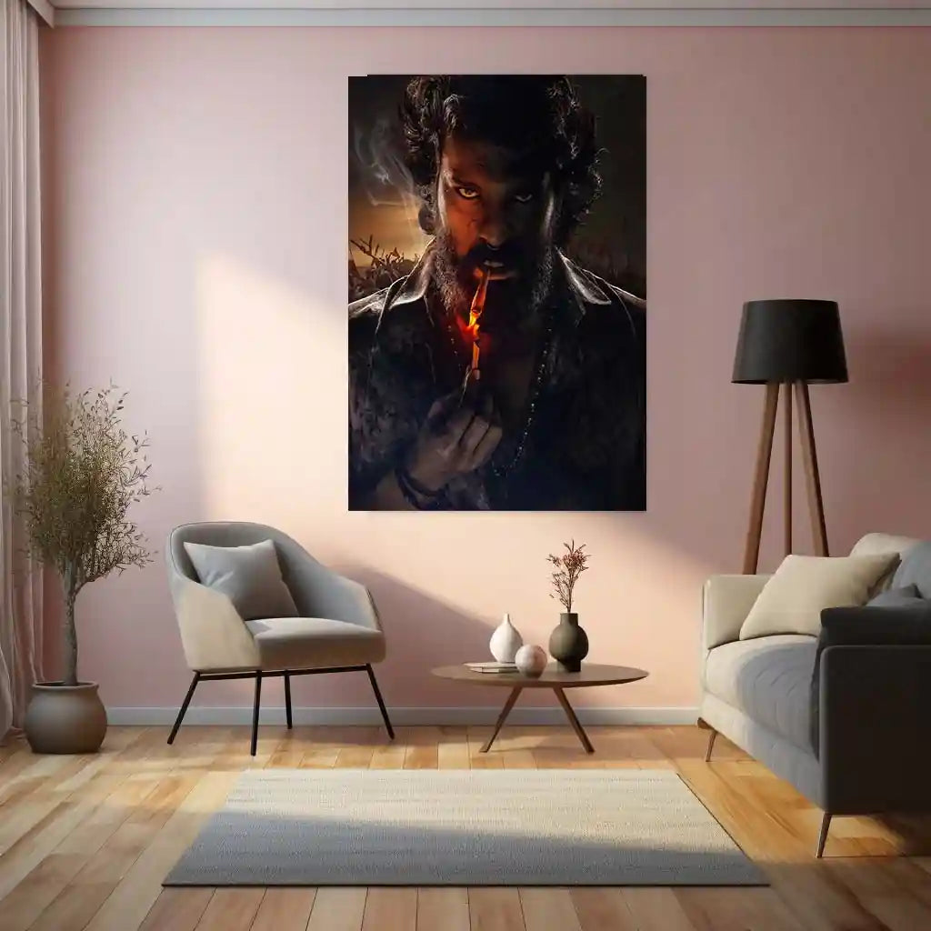 Movies & Series Metal Poster | Ram Charan Mass Stylish Metal Poster | Powerful Telugu Superstar Wall Art | Premium Actor Portrait Frame 01 - TURTLEWINGS