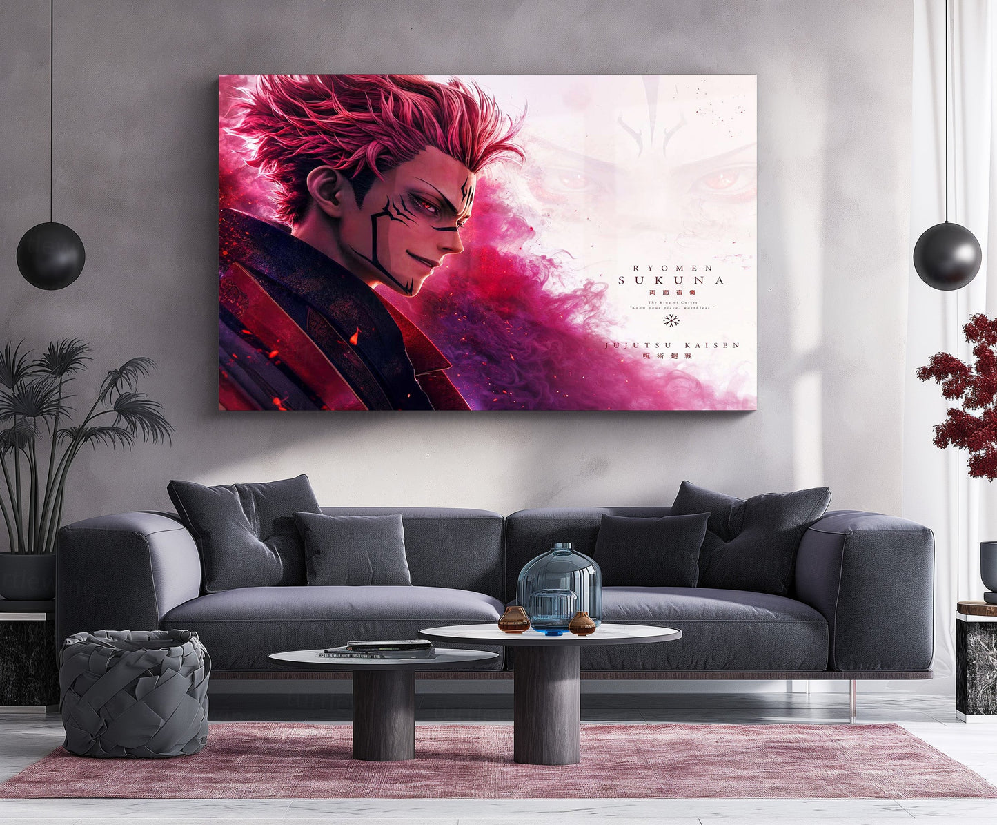 Anime Metal Poster | Ryomen Sukuna Crimson Aura Metal Poster | Jujutsu Kaisen Anime Wall Art | Premium Aluminum Print