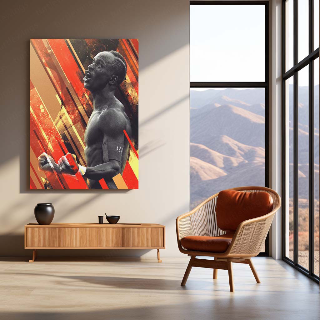 Sadio Mané Liverpool Metal Frame – Power Pose with Abstract Red Stripes | Premier League Wall Art - TURTLEWINGS