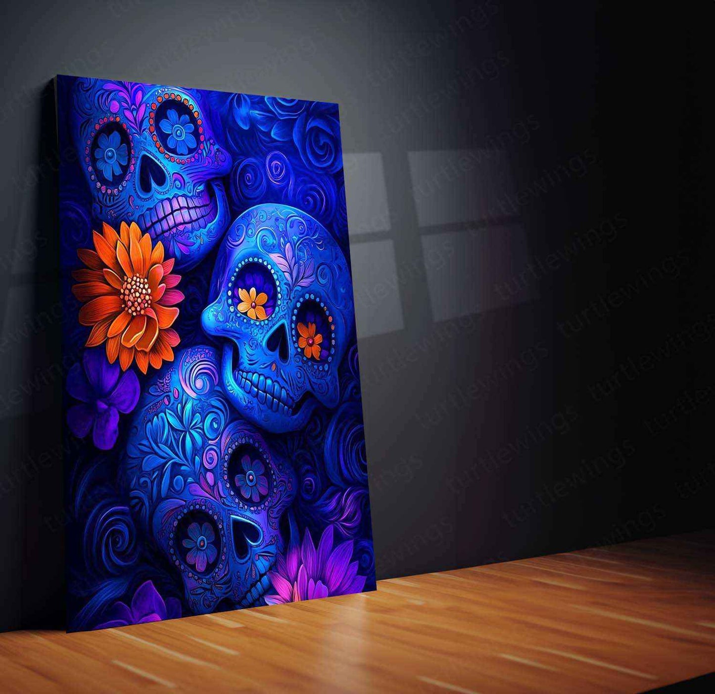 Skeleton Neon Art Metal Poster – Glowing Aesthetic Wall Decor - TURTLEWINGS