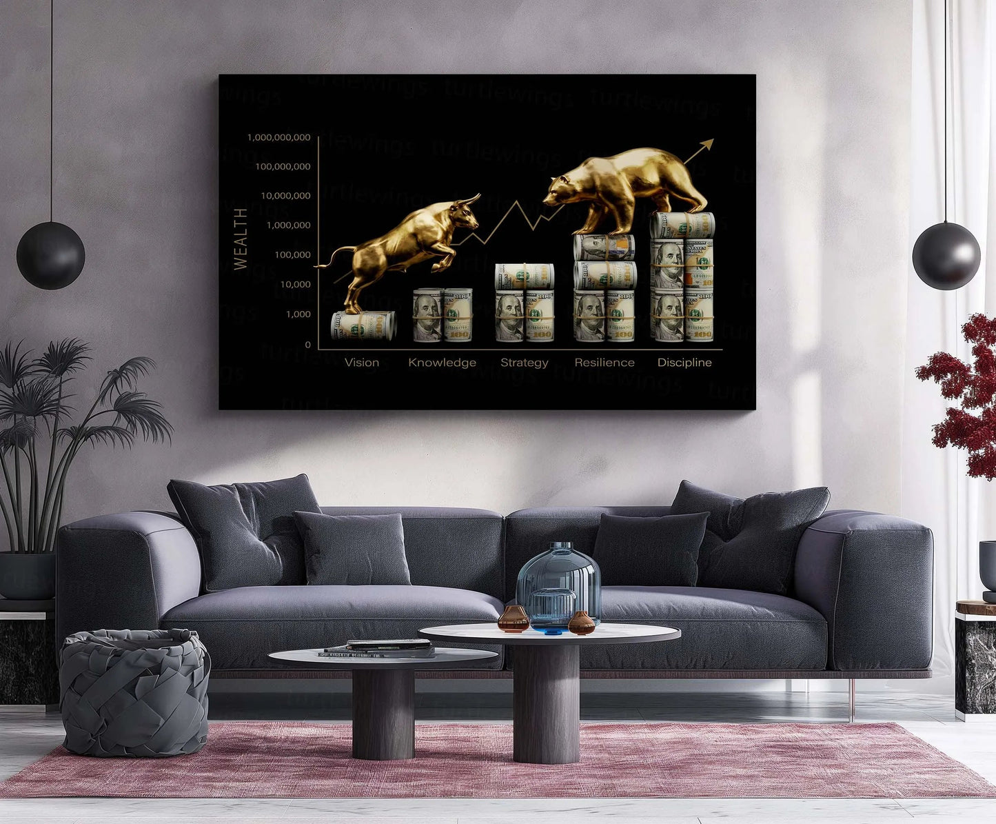 Stock Market Metal Poster | Bull vs Bear Market – Wealth Mindset | Stock Market Motivation Metal Frame - TURTLEWINGS