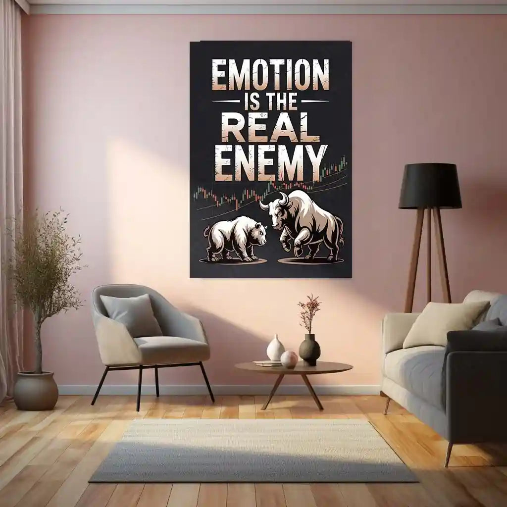 Stock Market Metal Poster | Stock Market – Emotion Is The Real Enemy | Trading Motivation Metal Frame - TURTLEWINGS