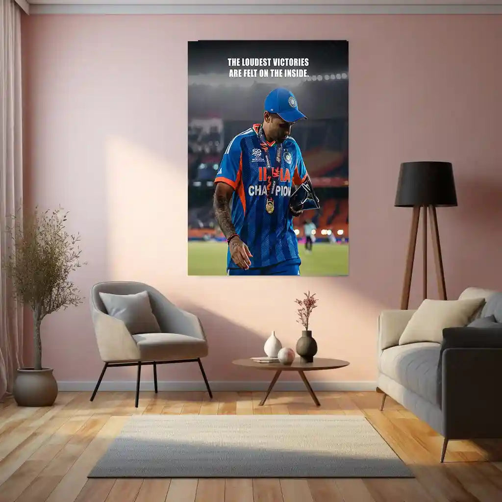 Cricket Metal Frame | Suryakumar Yadav – The Loudest Victories Are Felt On The Inside | ICC Men's T20 World Cup 2026 Metal Poster - TURTLEWINGS