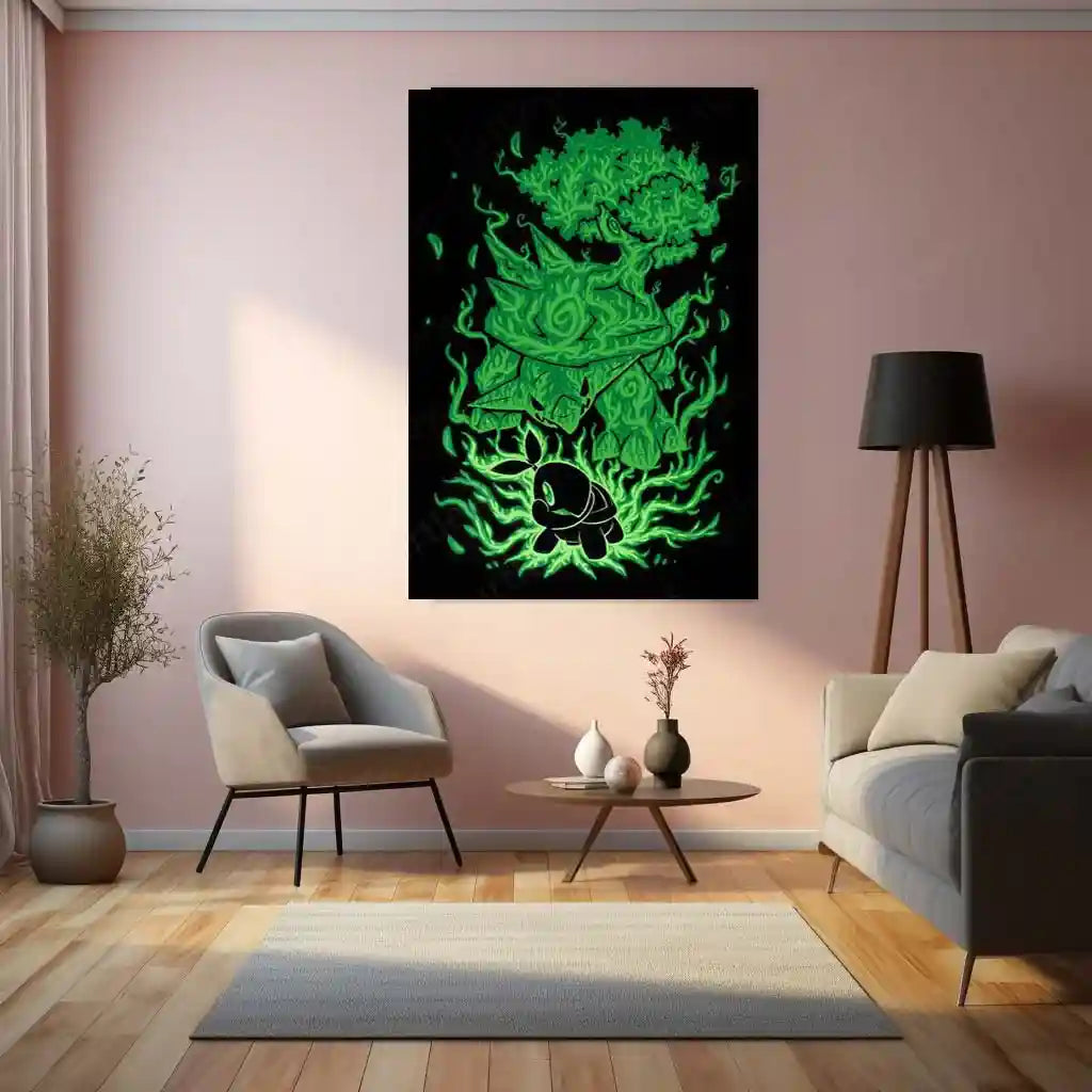 Anime Metal Poster | The Grass Turtle Within | Pokemon Nature Evolution Metal Frame Growth, Endurance & Earthbound Awakening Wall Art - TURTLEWINGS