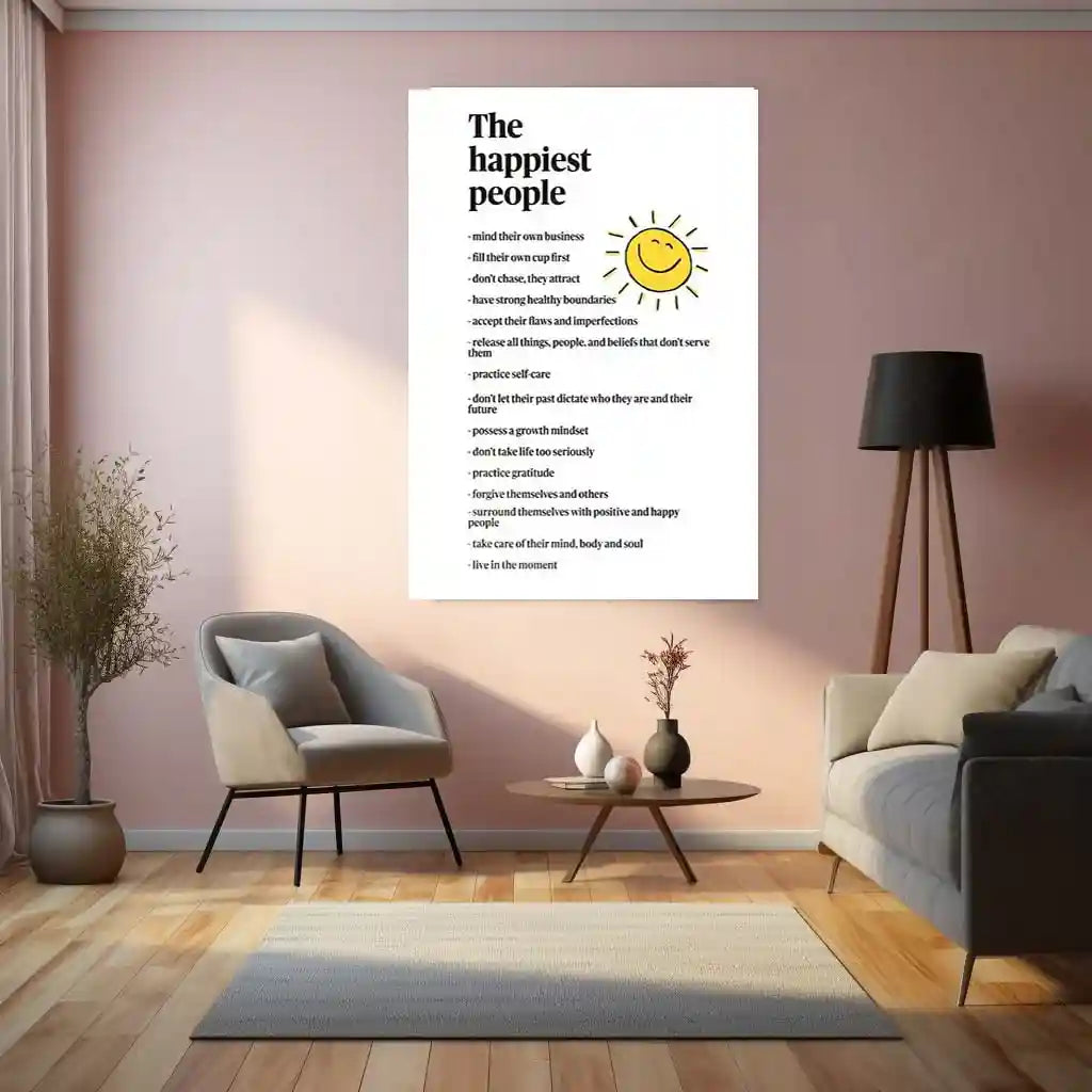 Quote Metal Poster | The Happiest People | Positive Mindset Inspiration Wall Art | Self-Growth Motivation Metal Frame - TURTLEWINGS