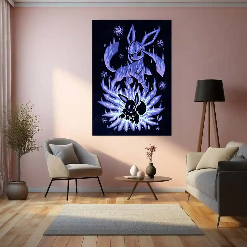 Anime Metal Poster | The Ice Evolution Within | Frozen Awakening Pokemon Metal Frame Inner Calm, Frost Power & Silent Strength Wall Art - TURTLEWINGS