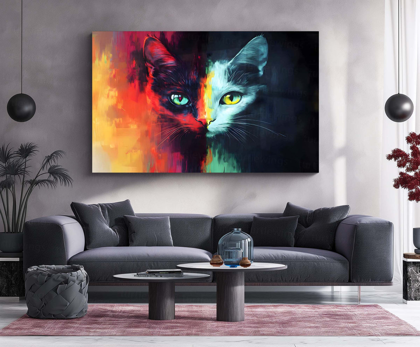 The Two-Faced Feline Metal Poster | Abstract Cat Wall Art | Vibrant Animal Poster