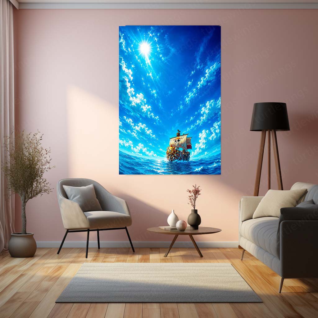Anime Metal Poster | Thousand Sunny Ocean Voyage Metal Poster | One Piece Anime Wall Art | Premium Aluminum Print