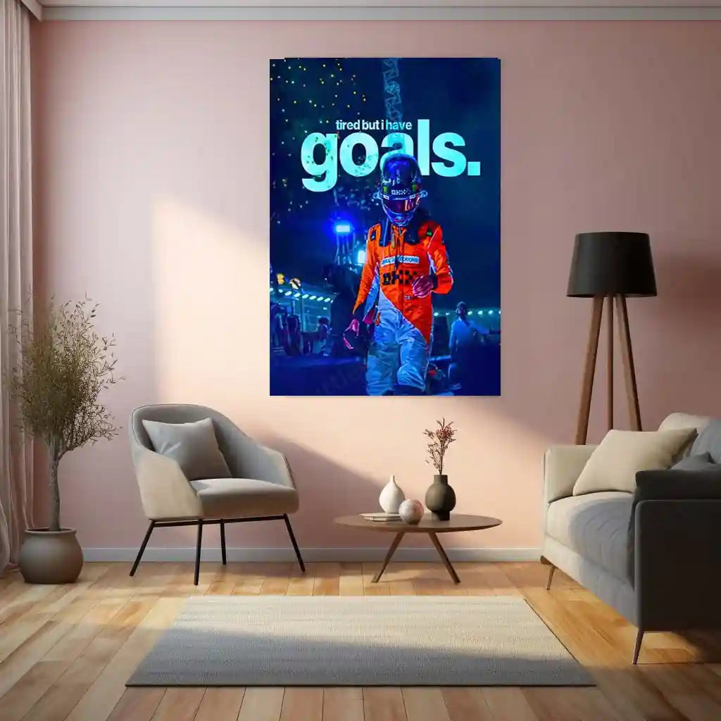 Quote Metal Poster | Lando Norris – Tired but Unstoppable Metal Frame Relentless Drive & Modern Racer Mindset Wall Art | High-Performance Motivation Metal Poster - TURTLEWINGS