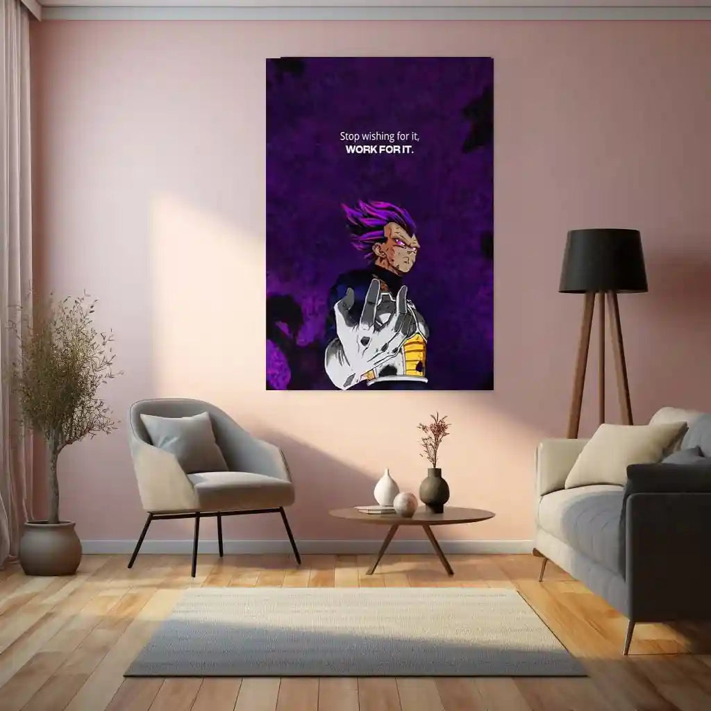 Quote Metal Poster | Vegeta - “Stop wishing for it, WORK FOR IT.” Quote Metal Frame Wall Art - TURTLEWINGS