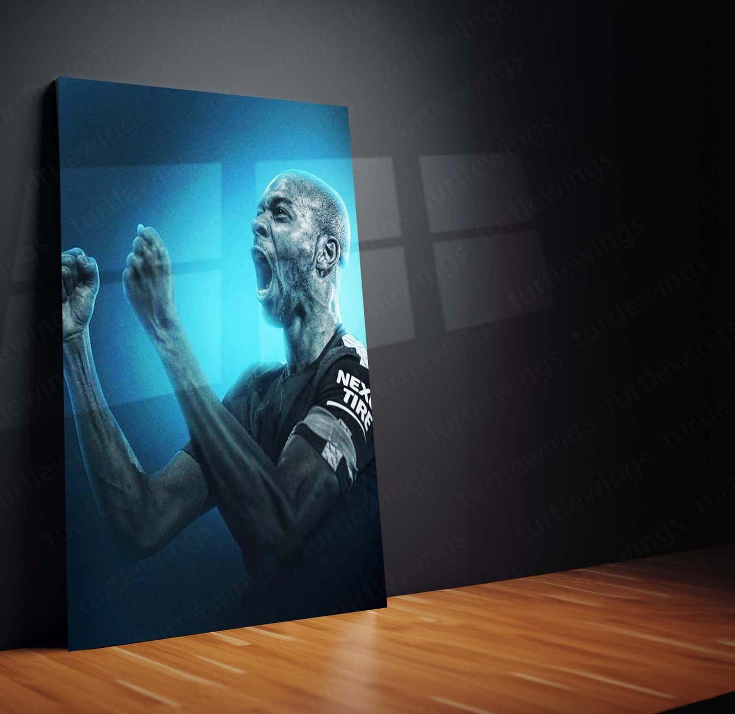 Vincent Kompany Metal Frame – Blue Energy Celebration Poster | Man City Legend Wall Art - TURTLEWINGS