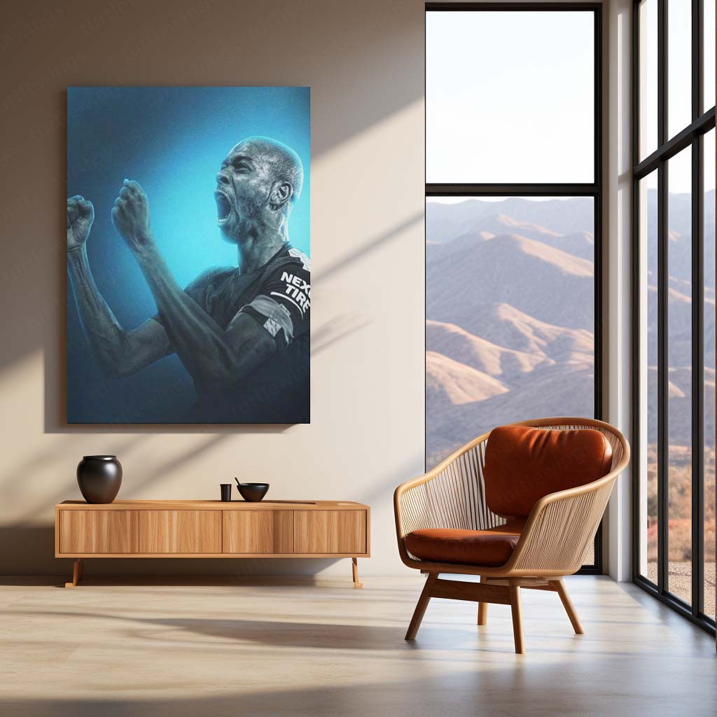 Vincent Kompany Metal Frame – Blue Energy Celebration Poster | Man City Legend Wall Art - TURTLEWINGS