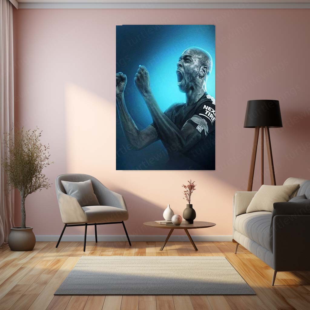 Vincent Kompany Metal Frame – Blue Energy Celebration Poster | Man City Legend Wall Art - TURTLEWINGS