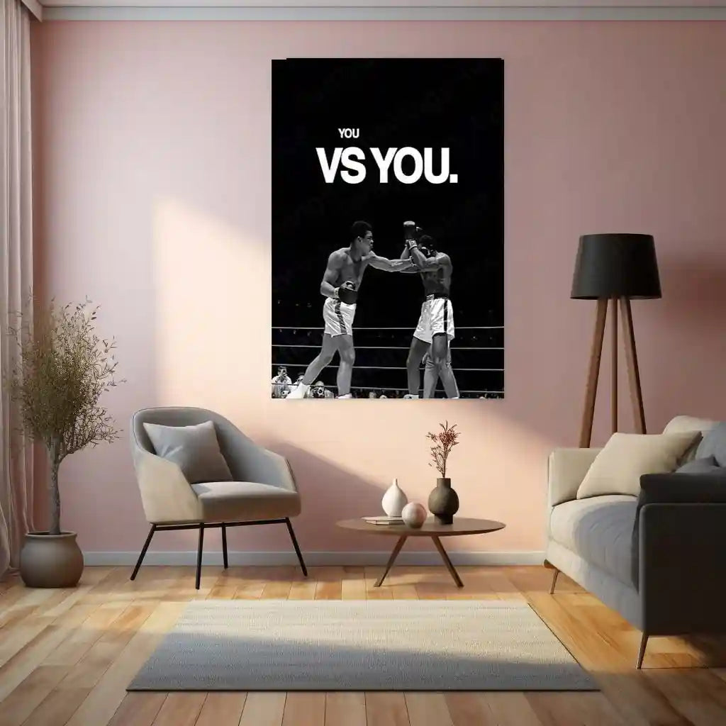 Quote Metal Poster | Muhammad Ali – You vs You Metal Frame Inner Battle & Unbreakable Will Wall Art | Greatest Mindset Motivation Metal Poster - TURTLEWINGS