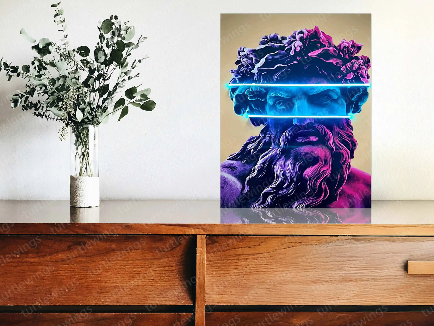 Zeus Pop Blue Neon LED Metal Frame â The King of Gods in Vibrant Light - TURTLEWINGS