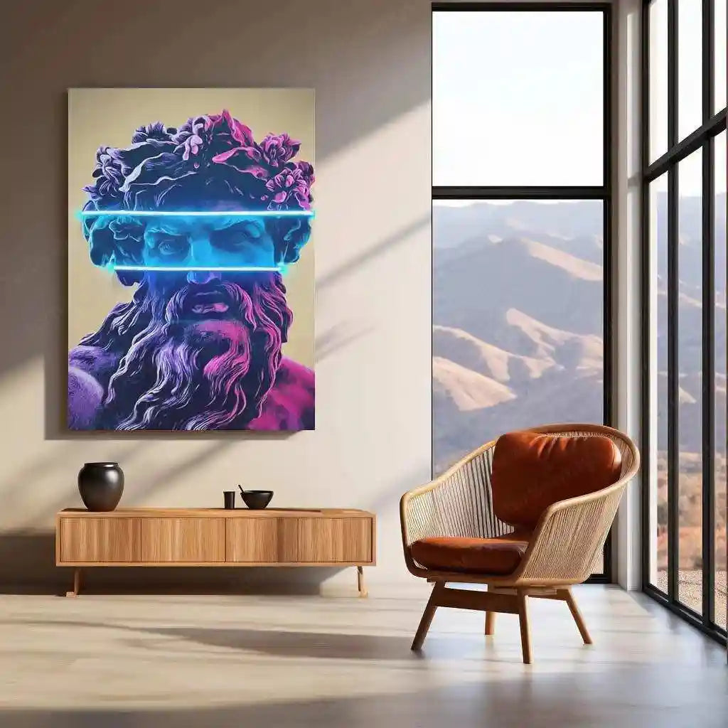 Zeus Pop Blue Neon LED Metal Frame â The King of Gods in Vibrant Light - TURTLEWINGS