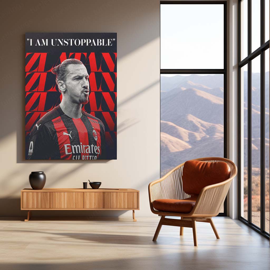 Zlatan Ibrahimović AC Milan Metal Frame – "I Am Unstoppable" Poster Art | Serie A Icon Wall Decor - TURTLEWINGS