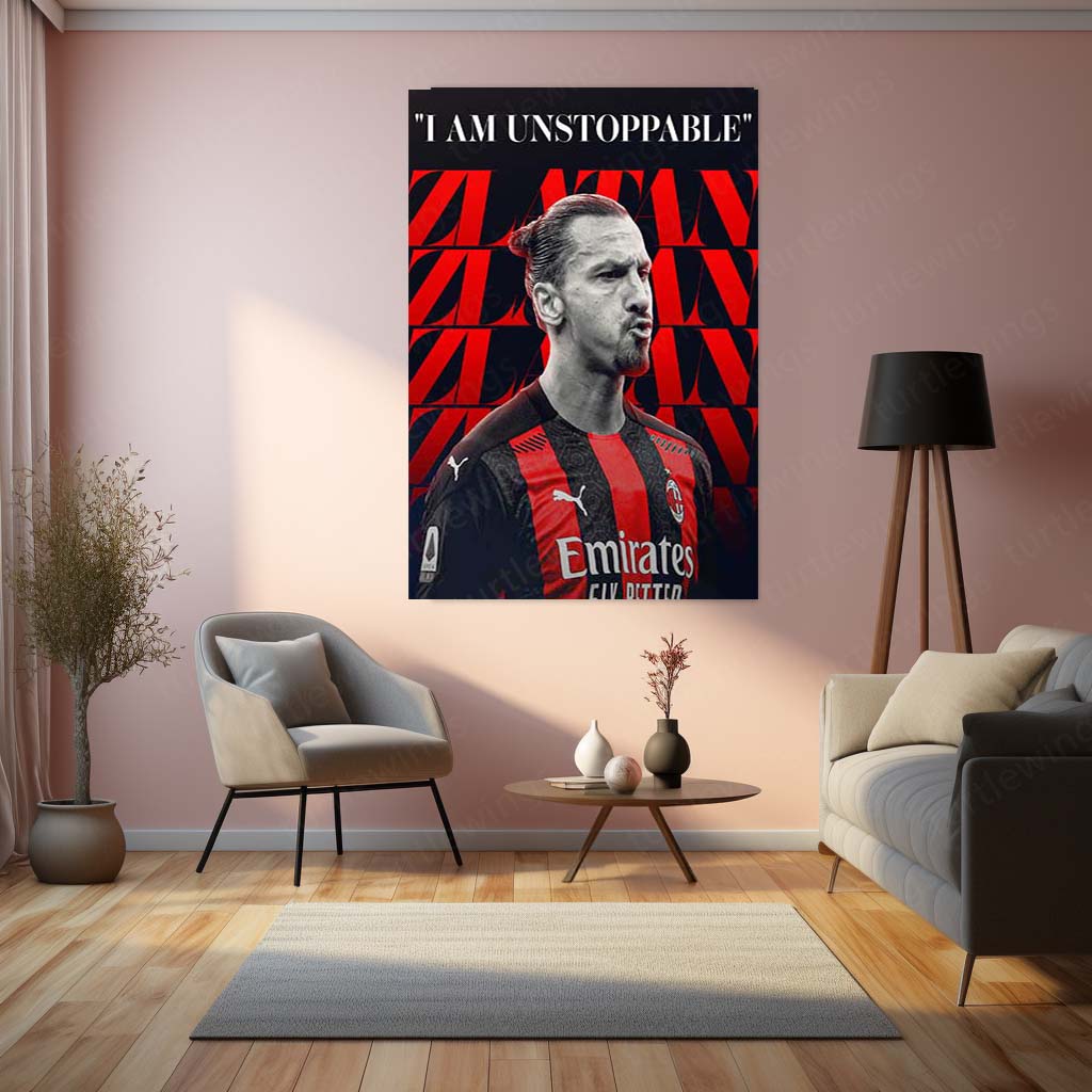 Zlatan Ibrahimović AC Milan Metal Frame – "I Am Unstoppable" Poster Art | Serie A Icon Wall Decor - TURTLEWINGS