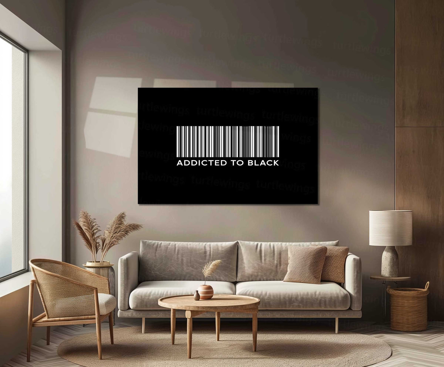 Addicted to Black – Metal Frame | Bold Monochrome Typography Art | Minimal Aesthetic Wall Decor - TURTLEWINGS