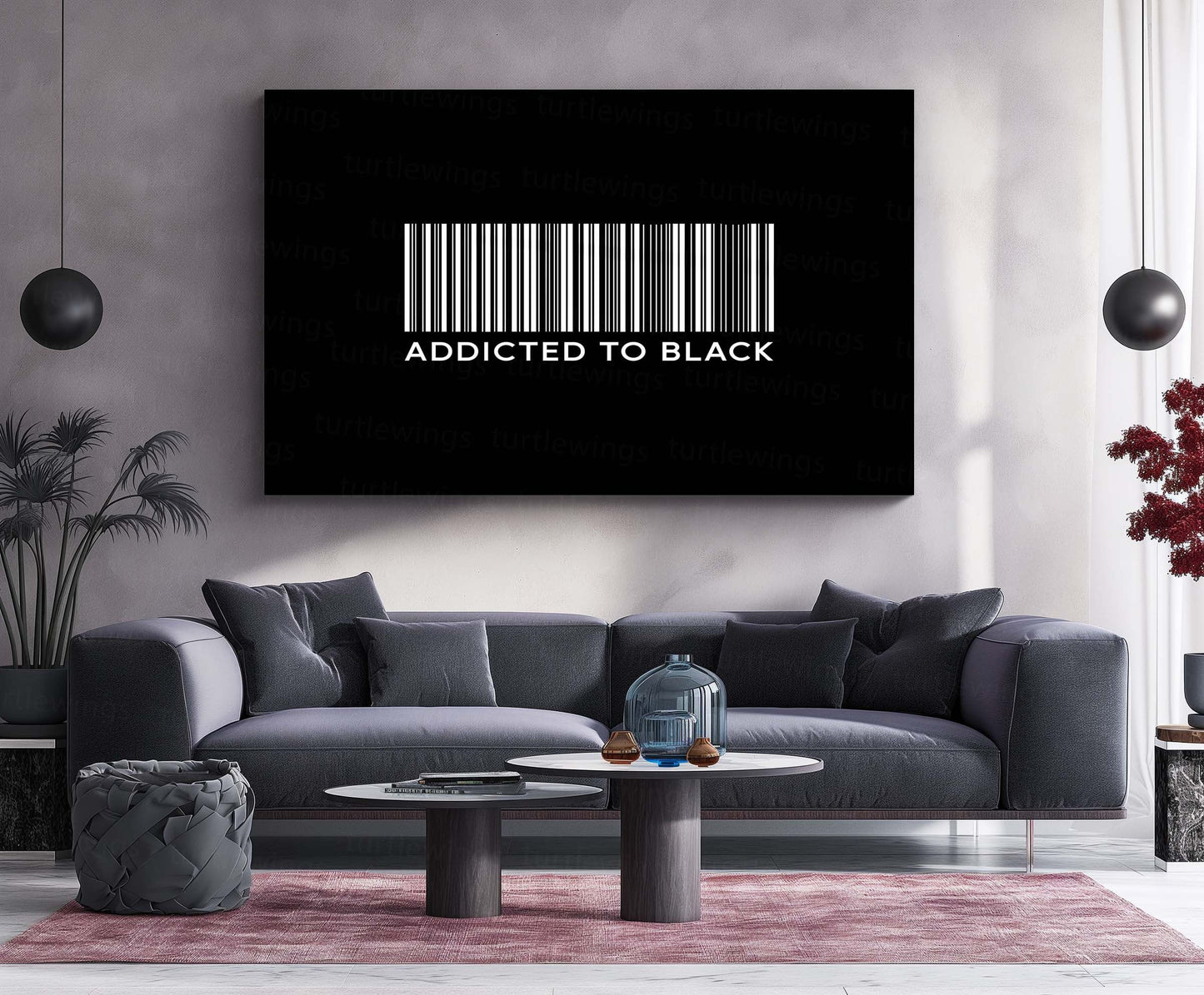 Addicted to Black – Metal Frame | Bold Monochrome Typography Art | Minimal Aesthetic Wall Decor - TURTLEWINGS