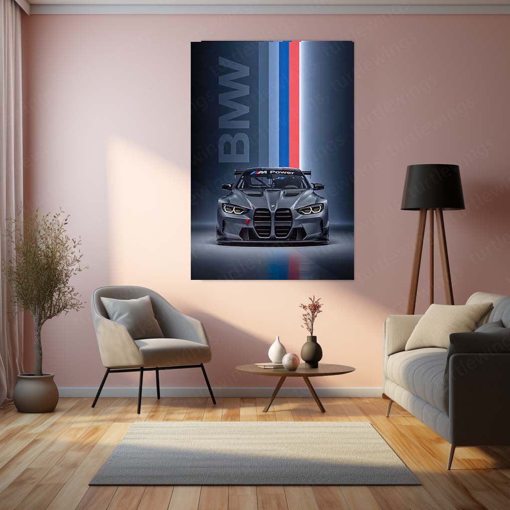 Car Metal Poster | BMW M4 GT3 Metal Poster | BMW M Power Racing Car Wall Art | Premium Motorsport Metal Frame