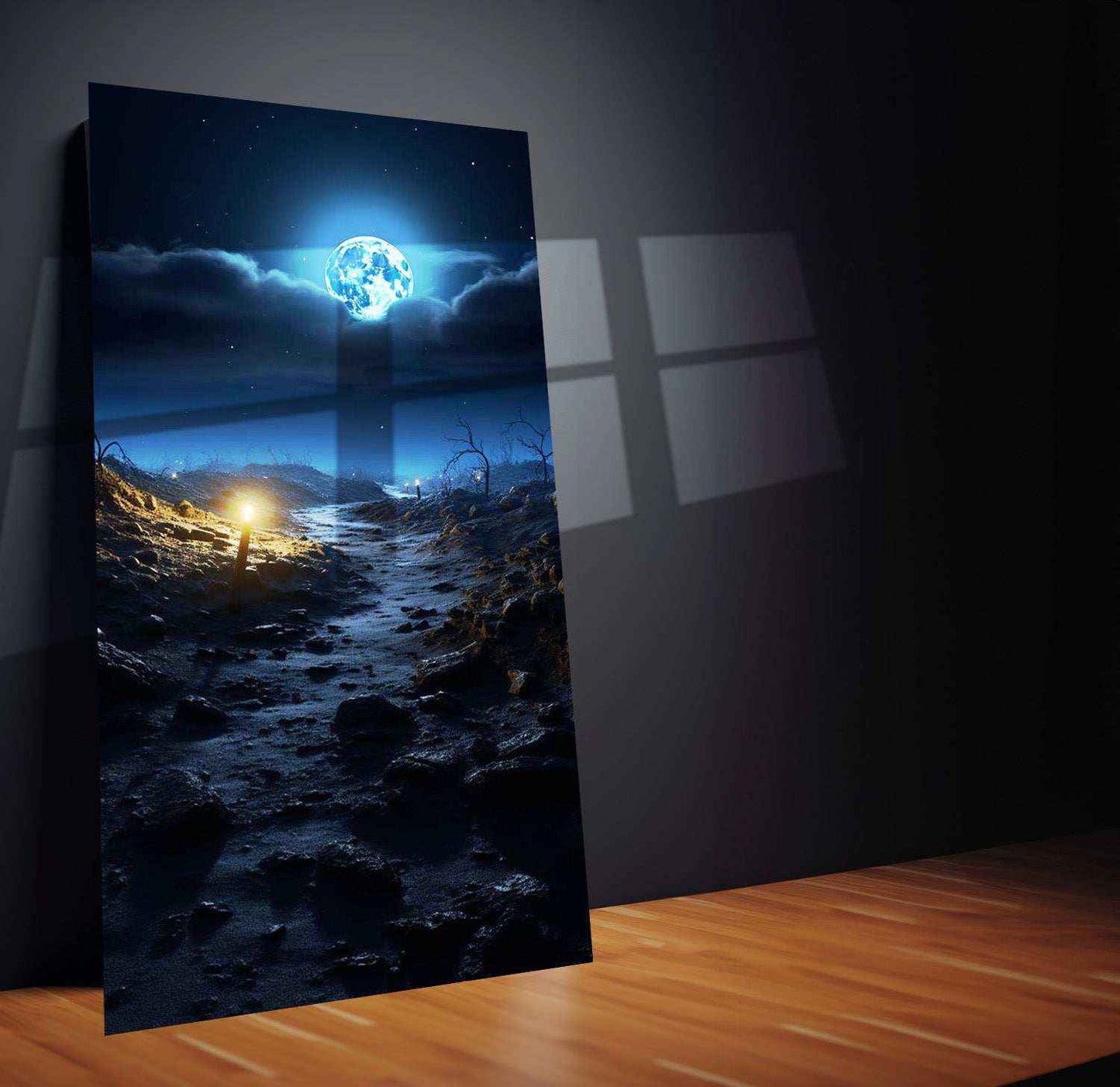 Moon & Nature Art Metal Poster | Mystical Landscape Wall Decor | Celestial Night Sky Print - TURTLEWINGS
