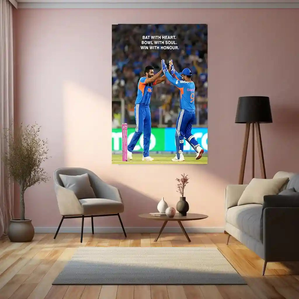 Cricket Metal Frame | Jasprit Bumrah & Sanju Samson – Bat With Heart, Bowl With Soul, Win With Honour | ICC Men's T20 World Cup 2026 Metal Frame - TURTLEWINGS