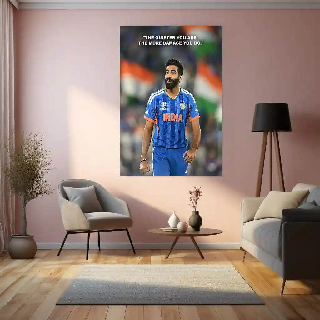 Cricket Metal Frame | Jasprit Bumrah – The Quieter You Are, The More Damage You Do | ICC Men's T20 World Cup 2026 Metal Frame - TURTLEWINGS